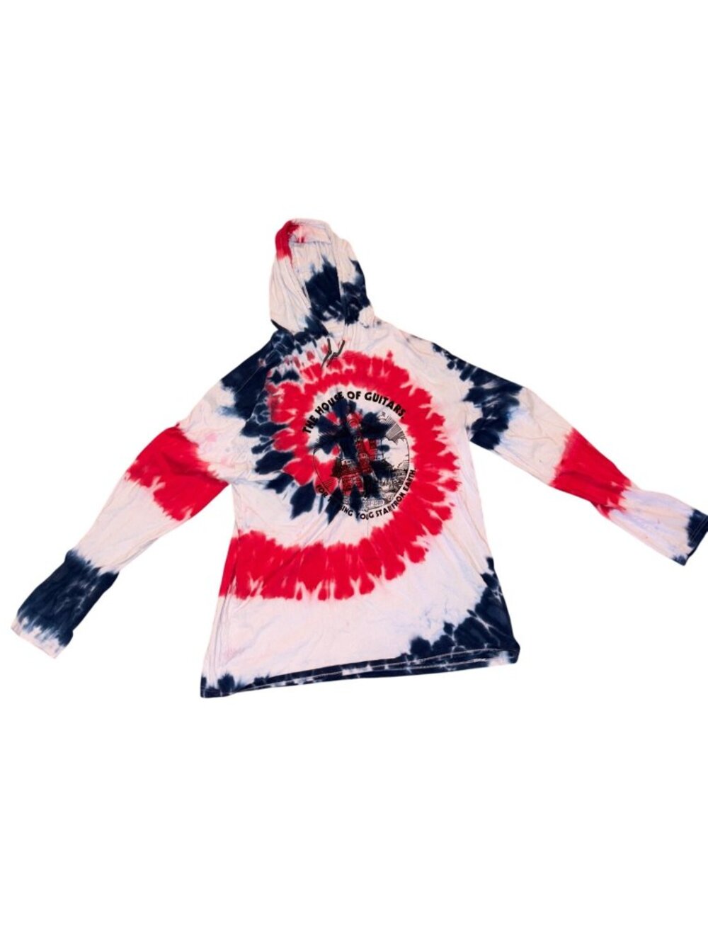 House Of Guitars Tie-Dye Hoodie Red White Blue XL Long Sleeve Printed Graphic